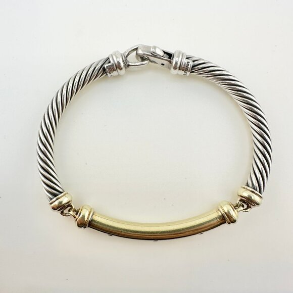 David Yurman Metro Cable Bracelet w/ 14K Yellow Gold & White Diamonds - Medium - Picture 5 of 10